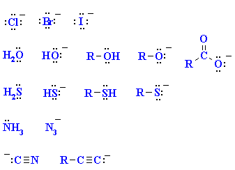 selection of possible nucleophiles