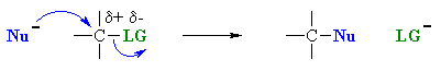 nucleophile reacting to displace a leaving group (S<sub>N</sub>2)