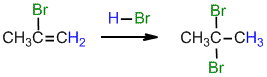 addition of HBr to 2-bromopropene to give 2,2-dibromopropane