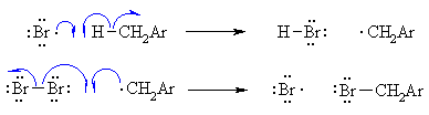propagation : benzyl radical formed and converted to product