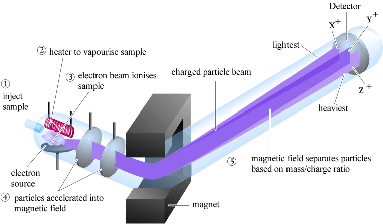 schematic of an electron impact mass spectrometer