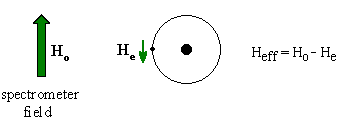 magnetic field of electrons shields the nucleus from the full effect of the applied field