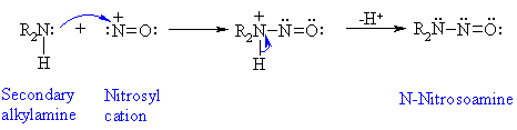 secondary amines give N-nitrosoamines
