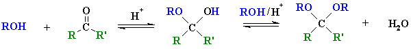 ketones react with alcohols to give ketals