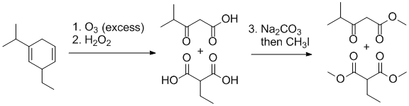 ozonolysis with oxidative work up and esterification