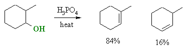 dehydration of 2-methylcychexanol gives mainly tri-substituted alkene