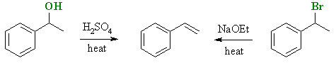 elimination of a benzylic alcohol and bromide to styrene