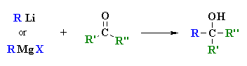 reaction with RLi and RMgX to give alcohols