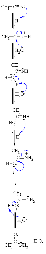 hydrolysis of a nitrile with acid catalysis