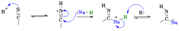 Addition of weaker nucleophiles under acidic conditions to nitriles