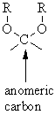 an anomeric C atom attached to two O atoms by single bonds