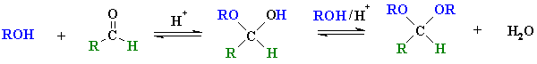 aldehydes react with alcohols to give acetals