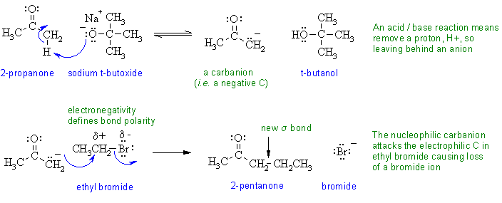alkylation of propanone with ethyl bromide