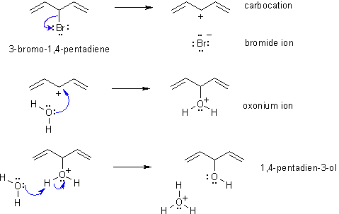 reaction of bromopentadiene with water