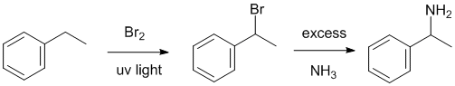 radical bromination and conversion to a primary amine