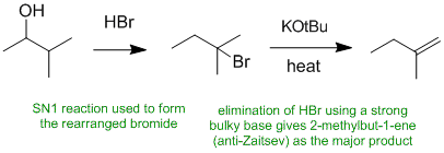 alochol to anti Zaitsev alkene synthesis