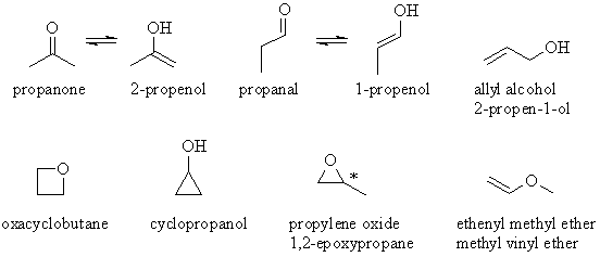 9 structural isomers of C3H6O