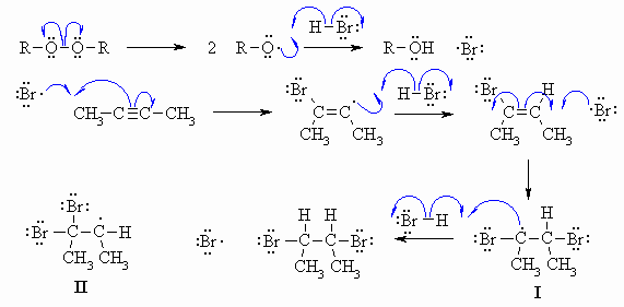 mechanism for the addition of HBr to an alkyne under radical conditions