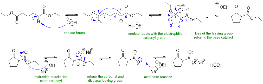 Dieckmann and ester hydrolysis